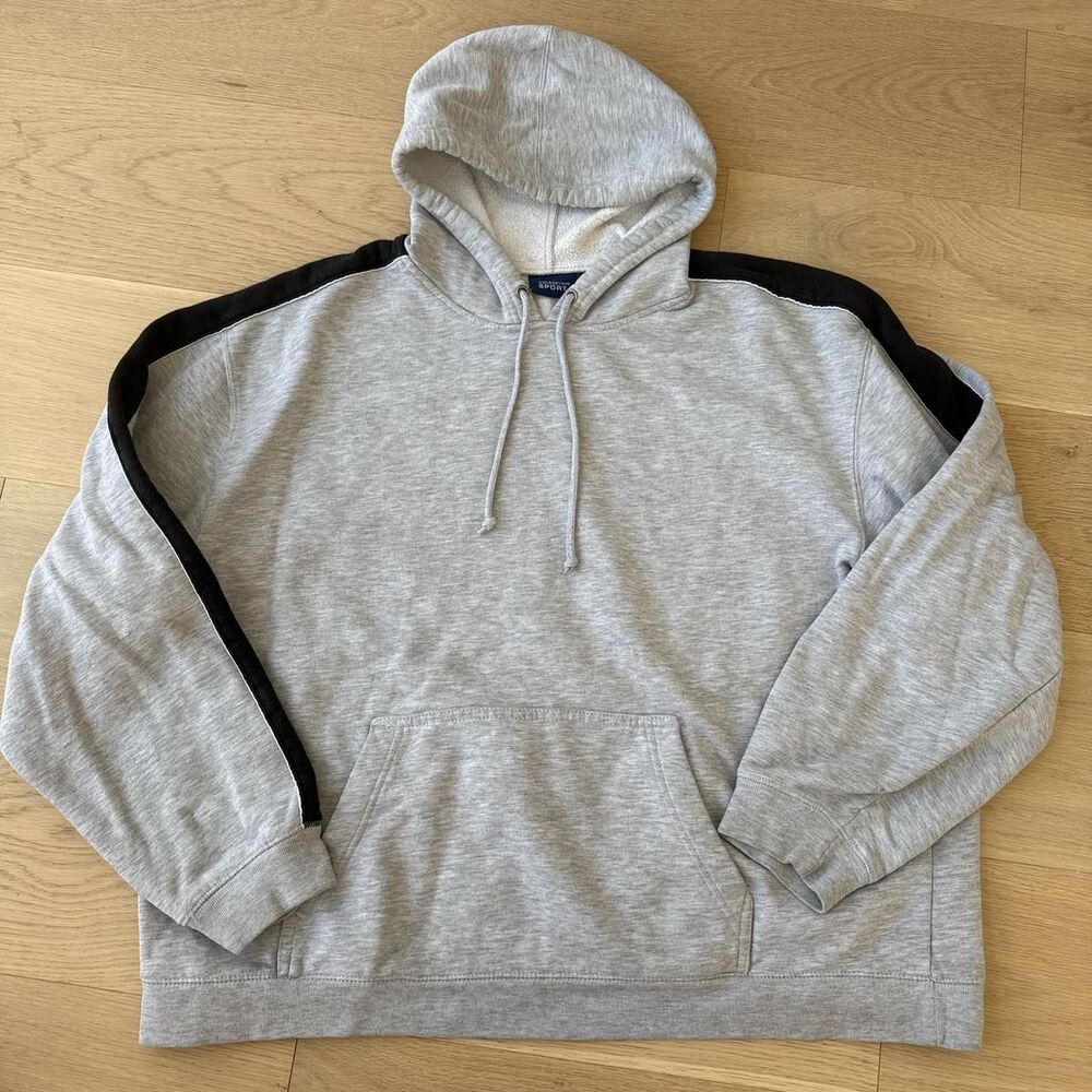 Vintage Grey & black hoodie with contrast trim stripe down sleeve